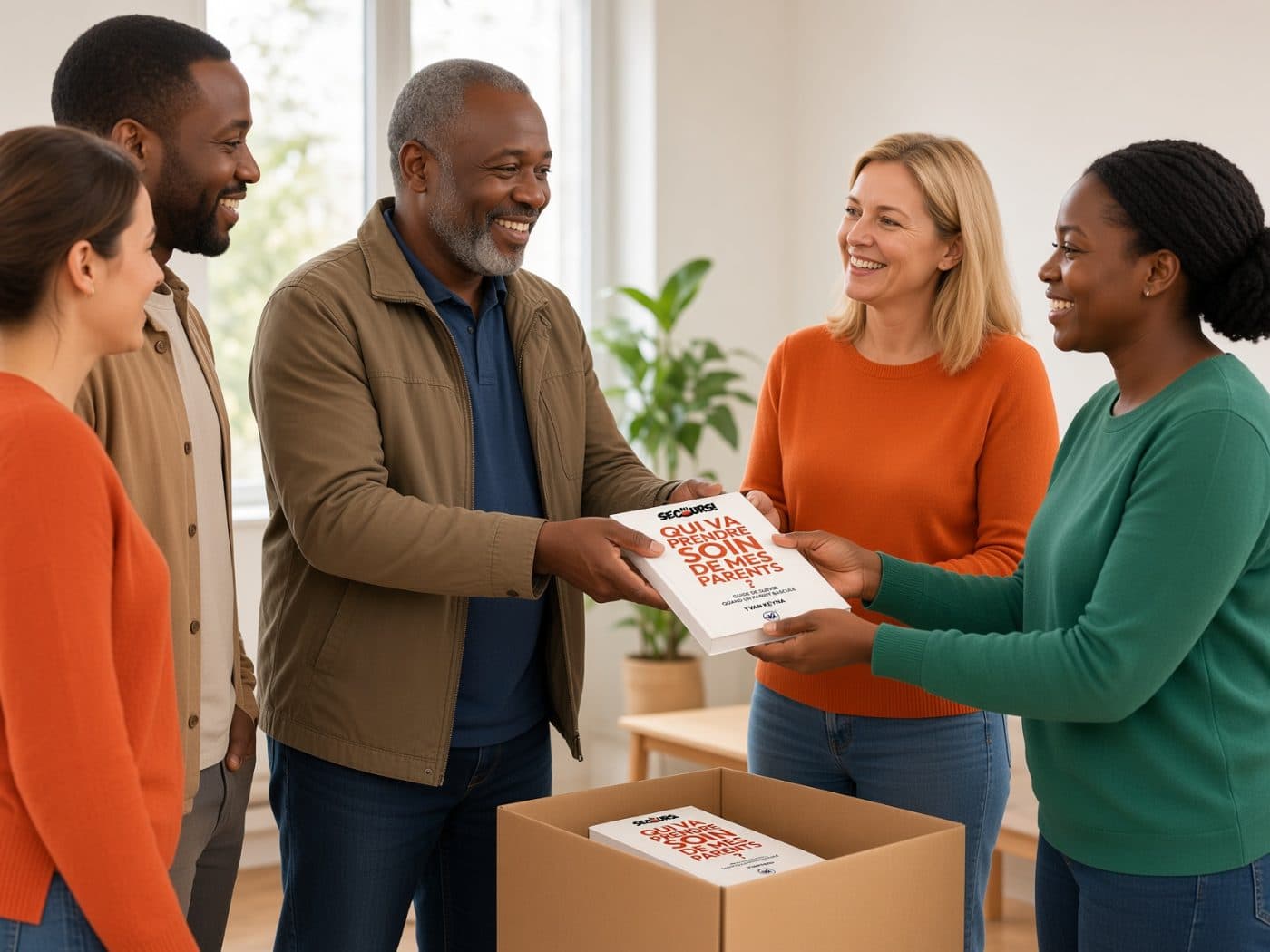 Une équipe reçoit les livres en établissement